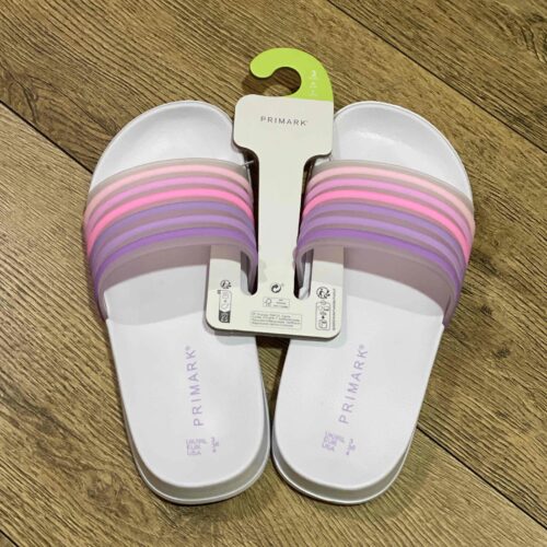 Шльопанці дитячі резинові Primark в полоску біло-рожеві