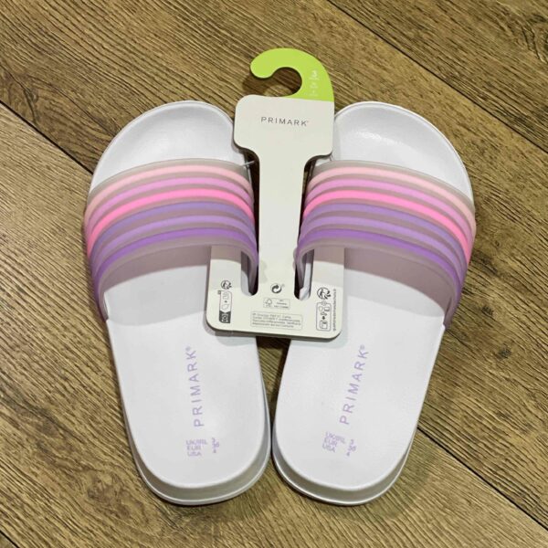 Шльопанці дитячі резинові Primark в полоску біло-рожеві