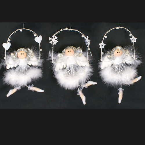 Ялинкова прикраса "Янгол" 18 см (тканина та пухом)