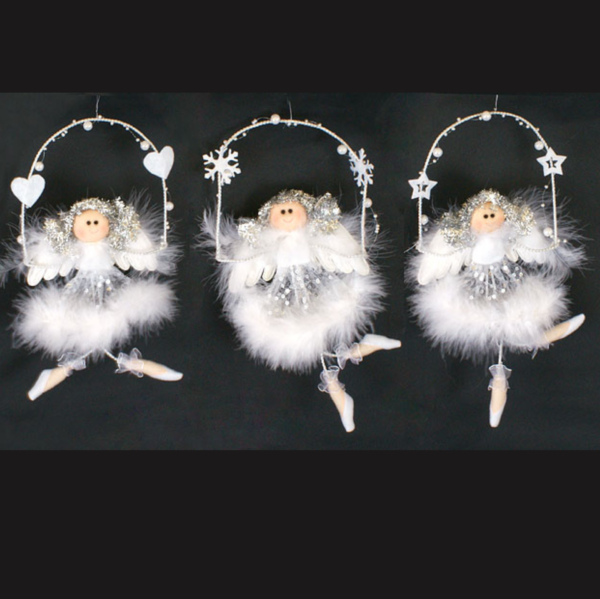 Ялинкова прикраса "Янгол" 18 см (тканина та пухом)