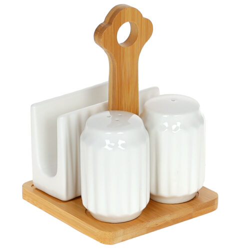 Набір для спецій "Naturel" на бамбуковій підставці: сіль/перець та серветниця, 16 см