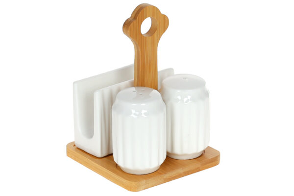 Набір для спецій "Naturel" на бамбуковій підставці: сіль/перець та серветниця, 16 см