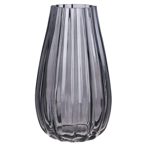 ab5155e4-cf3f-46c7-ae30-73e4ed40d024.jpg Ваза скляна "Violla" ребриста сіра 25 см
