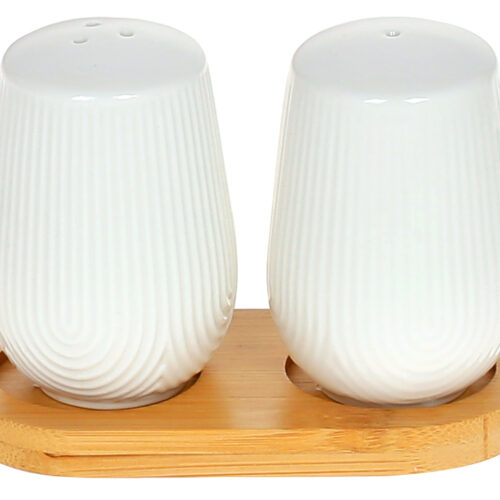 Набір для спецій сіль/перець "Naturel" (ребристий) на бамбуковій підставці 12 см