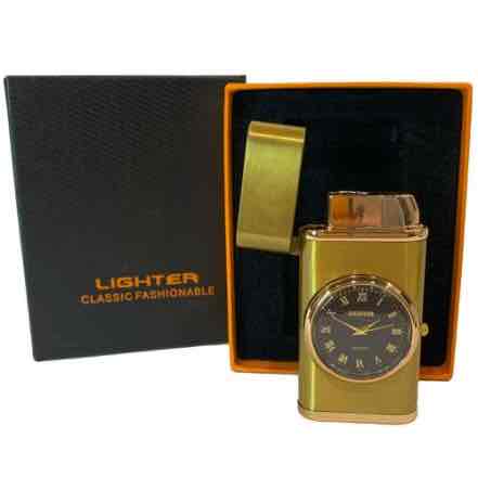 Запальничка газова золота з кварцовим годинником (турбо-полум'я)