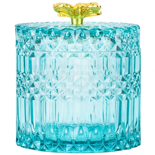 Шкатулка скляна "Золотий метелик" бірюза 10,5 см