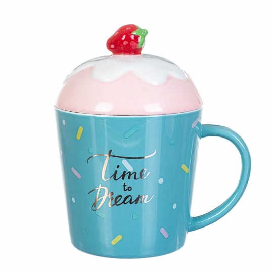 Чашка керамічна "Панкейк" з кришкою мікс кольорів 300 мл
