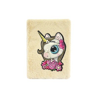 Блокнот А5 плюшевий WB "Єдиноріг з квітами" з аплікацією, що світиться  80арк.
