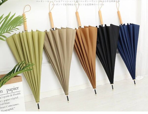 Парасоля-трость півавтомат однотонна з дерев. ручкою 16 спиць/антивітер D 108 см