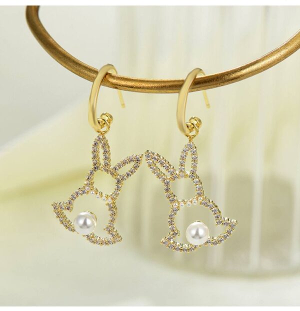 Сережки "Зайчики" зі стразами золоті (8192)