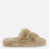 Тапочки жіночі з ремінцями Primark пухнасті (устілка меморі) беж