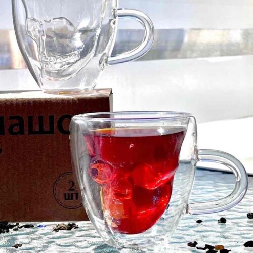 Чашка скляна двошарова "Череп" з ручкою 180 мл 1 шт