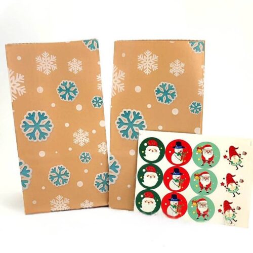 Пакет-саше подарунковий "S" (24*13*8) Крафт Новорічний з наліпкою