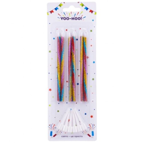 b81f8140-218f-4e1c-834a-d6b434d2ea3c.jpg Набір свічок для торта "Олівець" Yoo-Hoo кольорові металік 11 см 6 шт