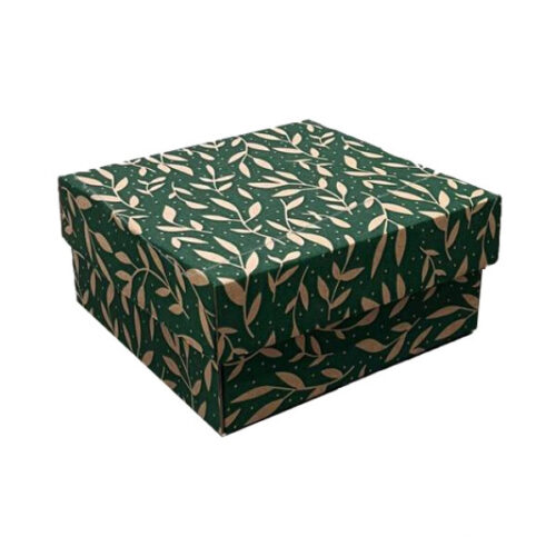 Коробка подарункова 14,5*14*7 см смарагдова гілочка