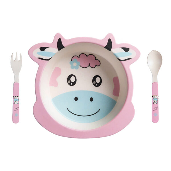 Посуд дитячий бамбуковий, 3 предмети, напудрена корова