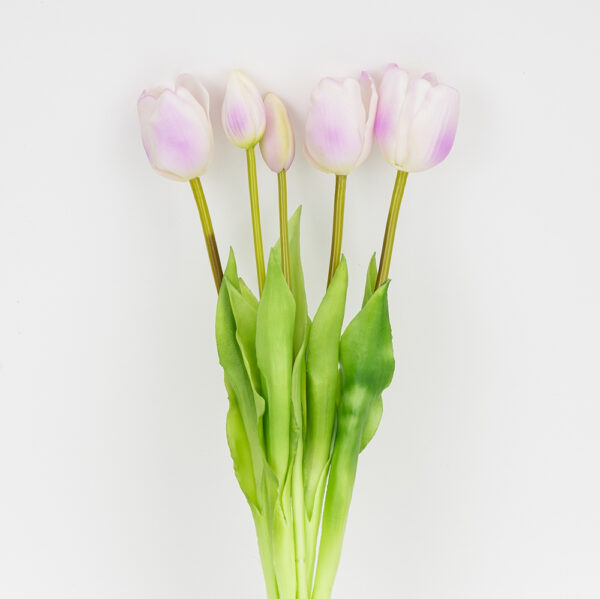 Штучний букет тюльпанів 5 бутонів/ 45 см "Весняна насолода" (латекс) біло-фіолетовий
