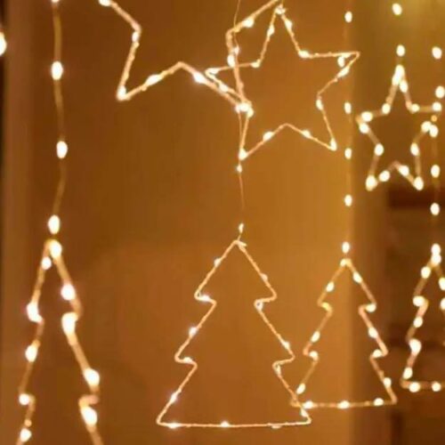 ba436c45-6ed4-4f27-b713-02ff125ef464.jpg Гірлянда-штора Роса "Ялинки/ Зірки" 200 LED/ 3*1 м золоте світло (USB)