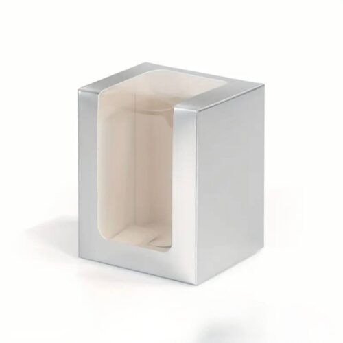 Коробка подарункова 8*8*10 см складна з віконцем срібна