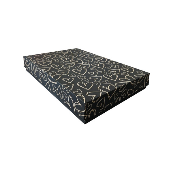 Коробка подарункова 42*28*7 см мікрогофра чорна сердечка
