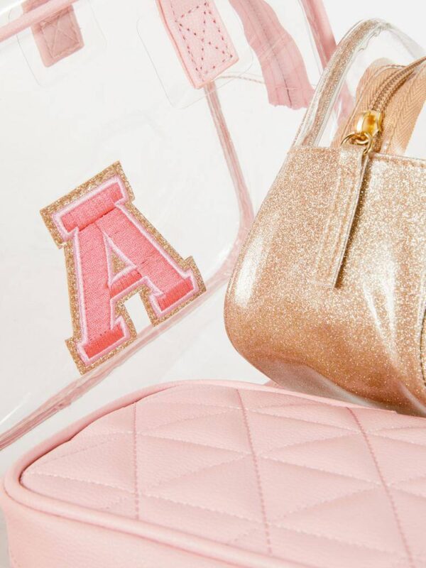 Набір косметичок "Буква" 3 в 1 прозора/рожева стьобана Primark з ручками