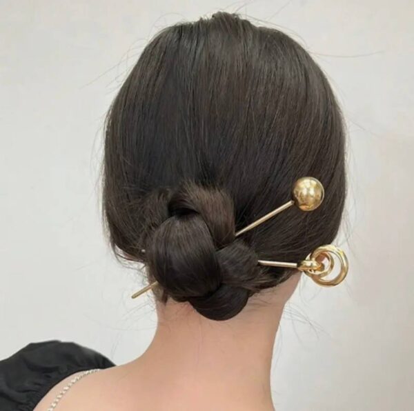 Шпилька-паличка для волосся 2 шт металева "Золотий дует"