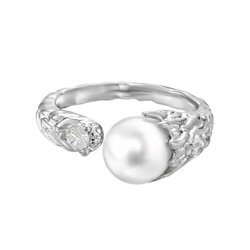 Каблучка жіноча геометрична абстрактна з перлиною срібна (8177)