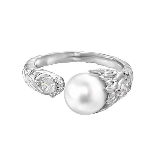 Каблучка жіноча геометрична абстрактна з перлиною срібна (8177)