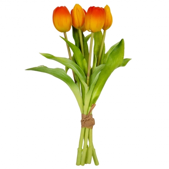 Штучний букет тюльпанів 5 бутонів/ 30 см "Весняна насолода" (латекс) помаранчевий