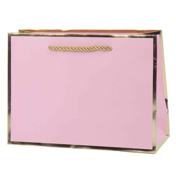 Пакет подарунковий “S” (22*16*8 см) однотонний з золотим обідком рожевий
