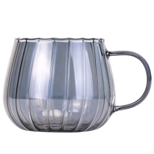 Чашка скляна "Запал" ребриста янтарна/сіра 400 мл