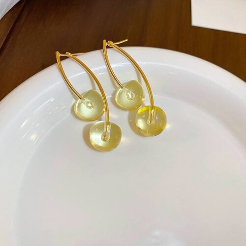 Сережки метал/акрил "Вишеньки" жовті (10694)