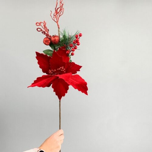 Декоративна гілка "Різдвяна зірка/ Пуансетія" 28 см