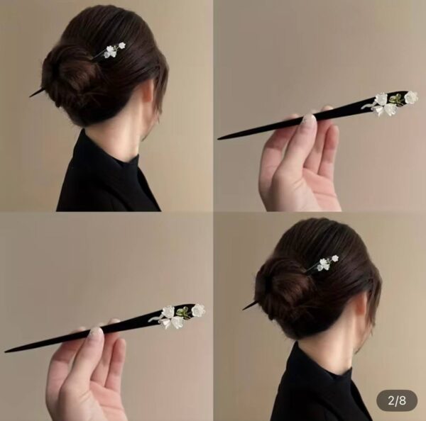 Шпилька-паличка для волосся 2 шт дерев'яна "Білі квіти" 18 см