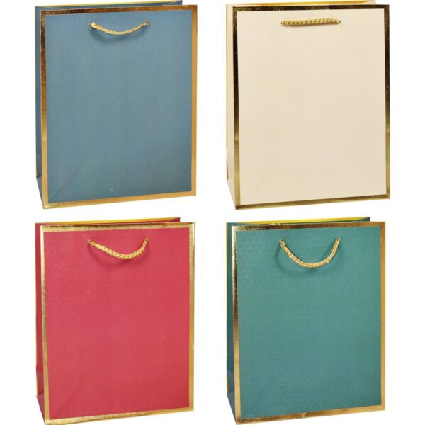 Пакет подарунковий “M” (26*32*10) однотонний з золотим обідком мікс