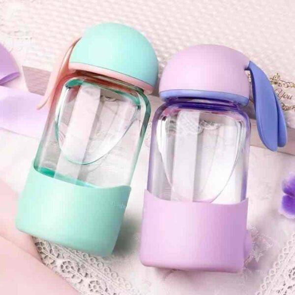 Пляшка для води дитяча "Зайчик/Котик" скляна з силіконовим захистом 340 мл