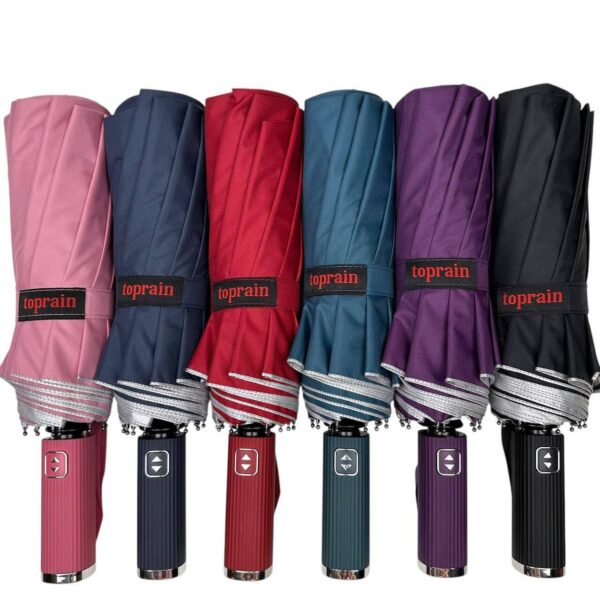 Парасоля компактна автомат Toprain 12*2 спиць/ 103 см антивітер однотонна/ срібна всередині