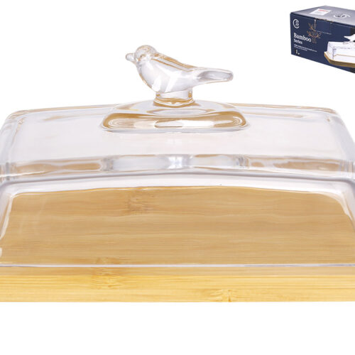 c6e04a40-d3cc-45f4-a6cb-06acf717cf45.jpg Маслянка скляна "Пташка" на бамбуковій підставці 17,5*11*8,5 см