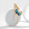 Сережка-кафф "Метелик" металева золото з блакитним