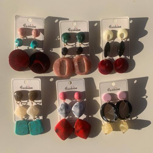 Сережки акрилові Fashion геометричні з камінням