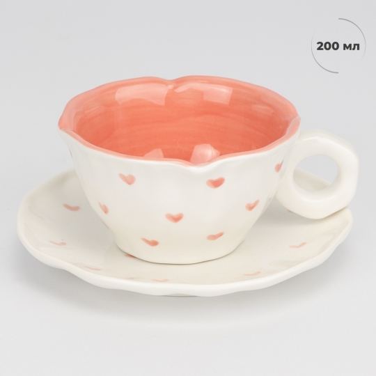 Чашка керамічна з блюдцем "Ніжні серця" 200 мл
