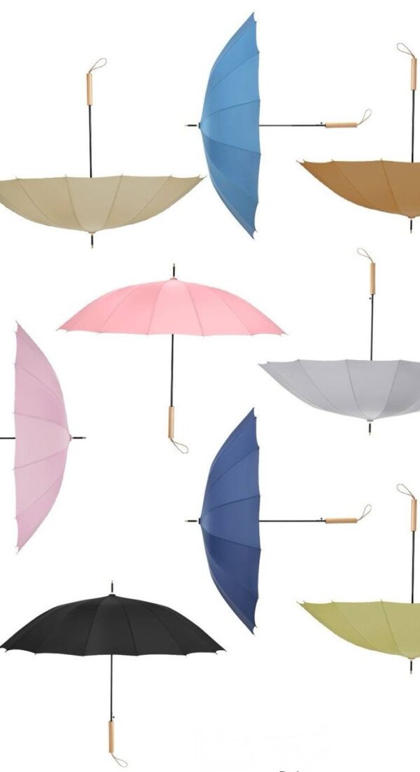 Парасоля-трость півавтомат однотонна з дерев. ручкою 16 спиць/антивітер D 108 см