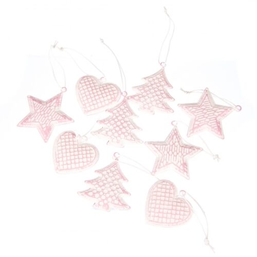 Набір ялинкових прикрас "Ялинки, серденька, зірочки" 9 шт (метал)