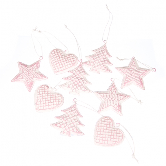 Набір ялинкових прикрас "Ялинки, серденька, зірочки" 9 шт (метал)