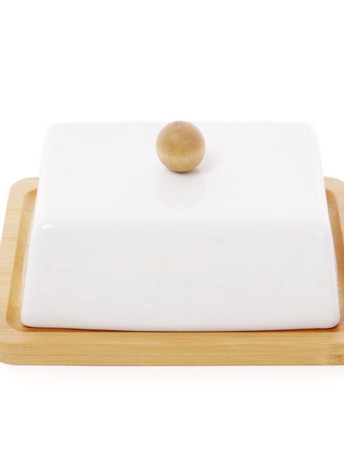 Маслянка порцелянова Naturel на бамбуковій підставці 13,5 см