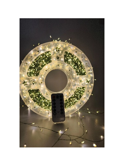 Гірлянда-кластер "Роса" 30 м золоте світло/ зелений шнур з пультом