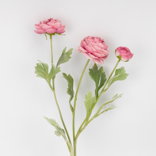 Штучна гілка ранункулюс 3 бутони 50 см рожевий