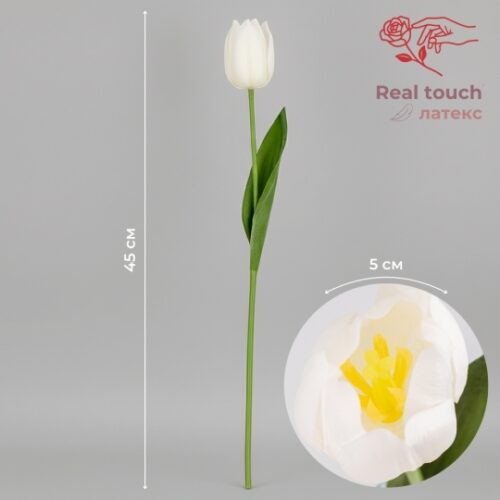 cab86de3-e0cd-4b01-9278-1c5c9999a201.jpg Штучна квітка "Тюльпан" 45 см (латекс/ живий дотик) білий 1 шт