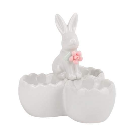 Підставка керамічна для 3 яєць "Білий кролик" 10,5 см біла