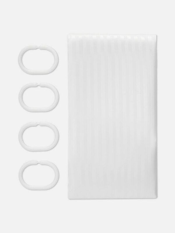 Шторка для душу 180*185 в чохлі + 12 гачків Primark біла в полоску